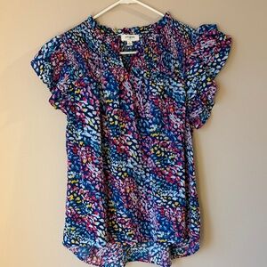 Multicolor Ruffle Sleeve Blouse